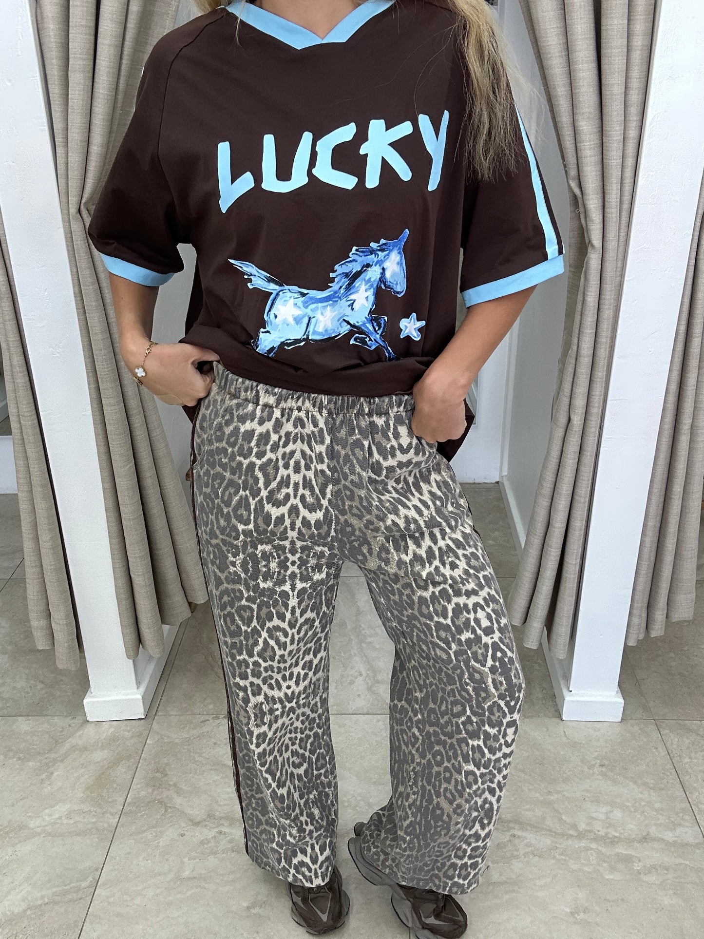 Leopard Choc Stripe Racer Pant - By Frankie