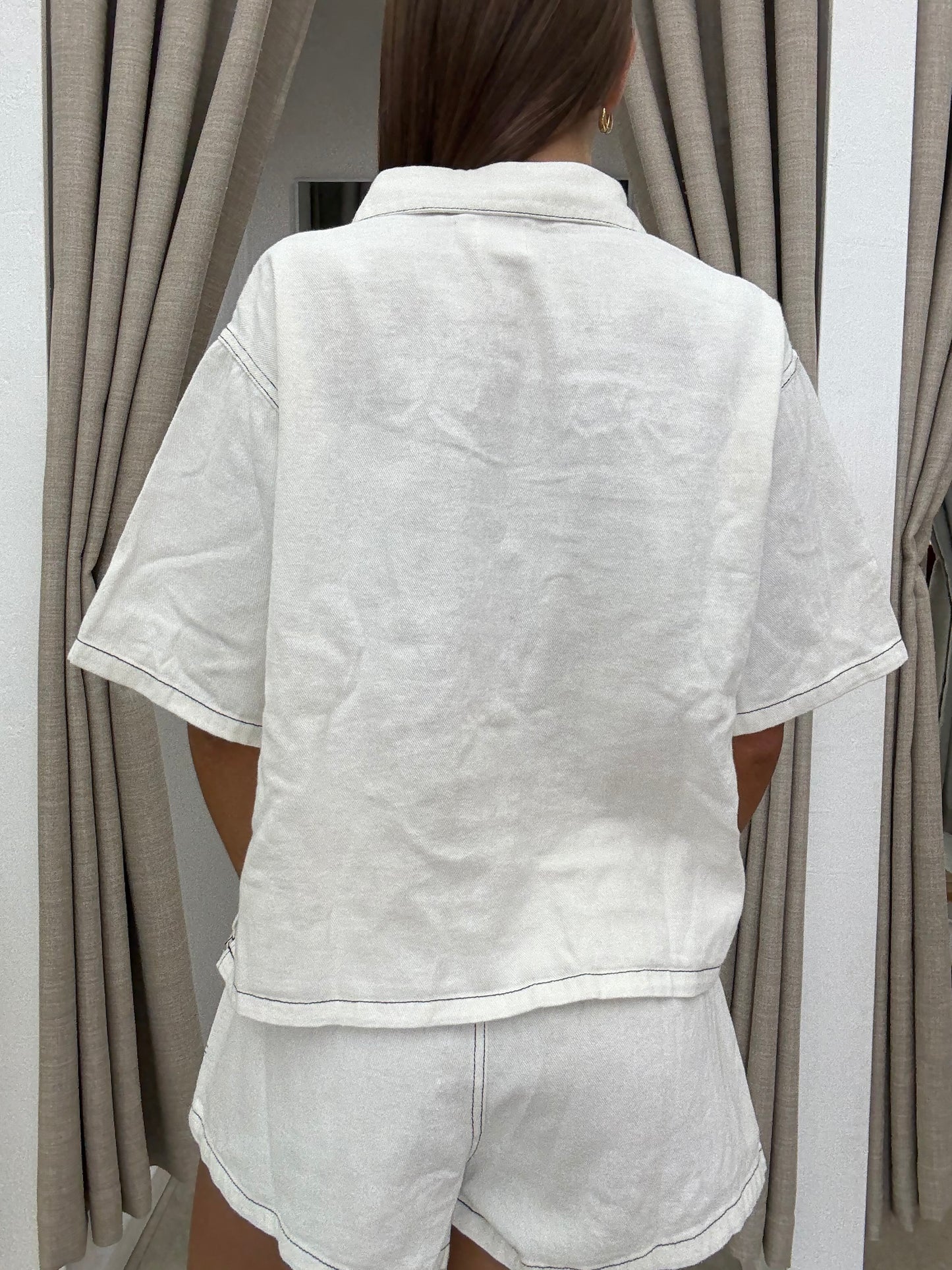NEW WHITE DENIM SET WITH CONTRAST STICHES SHORTS
