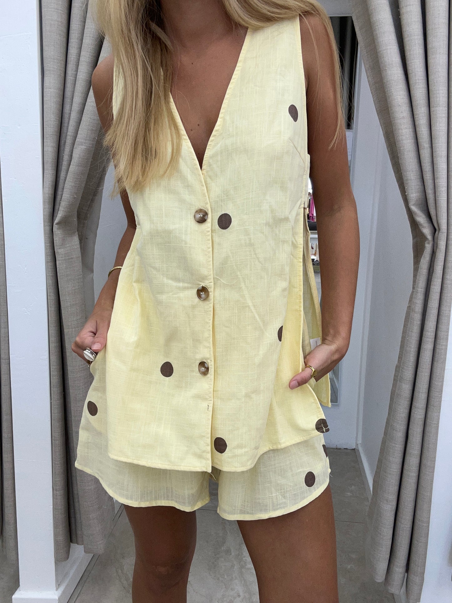Yellow Choc Polka Dot Panel Set Cotton - Top By Frankie