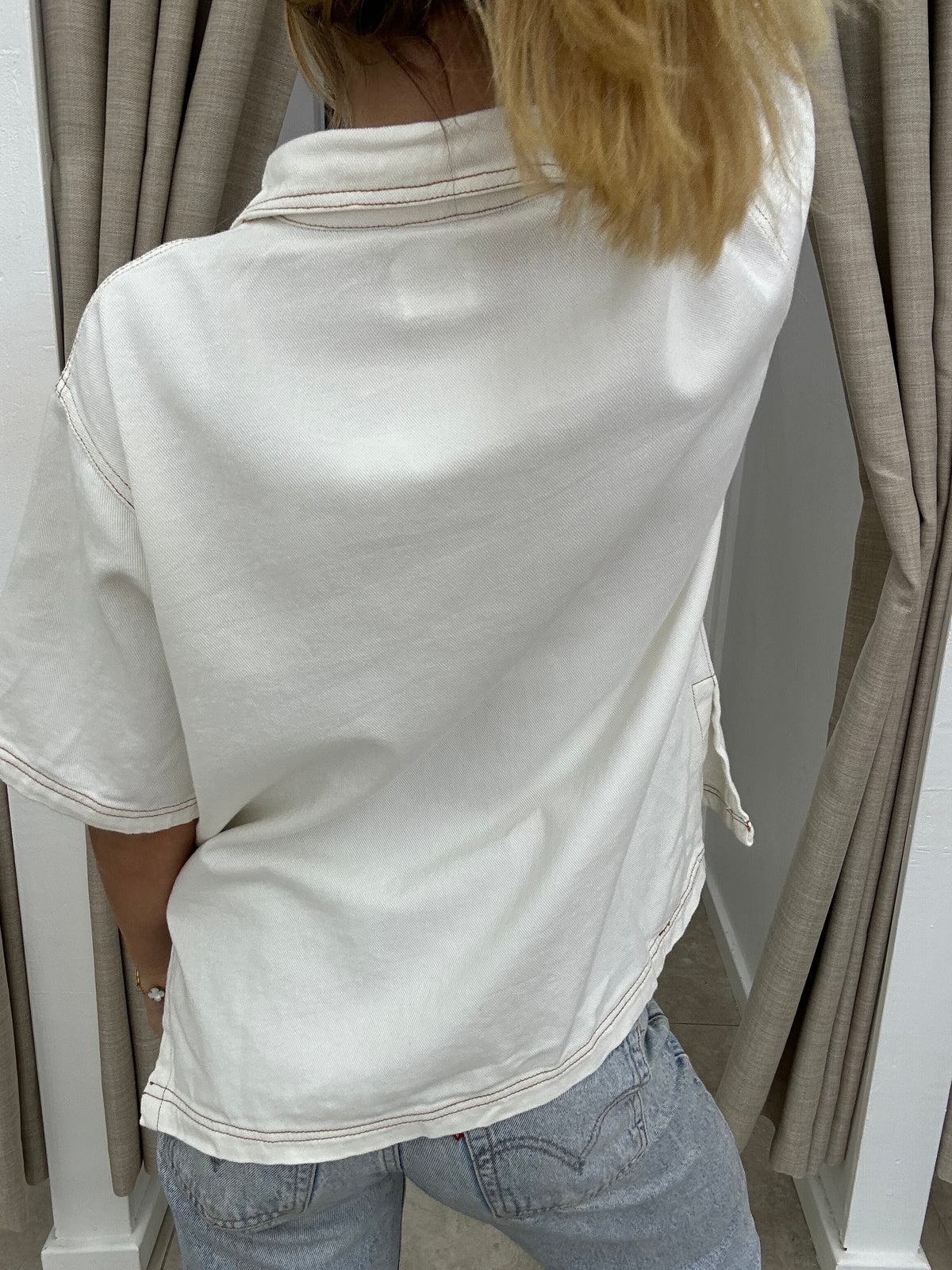 By Frankie White Contrast Denim Set - Shirt