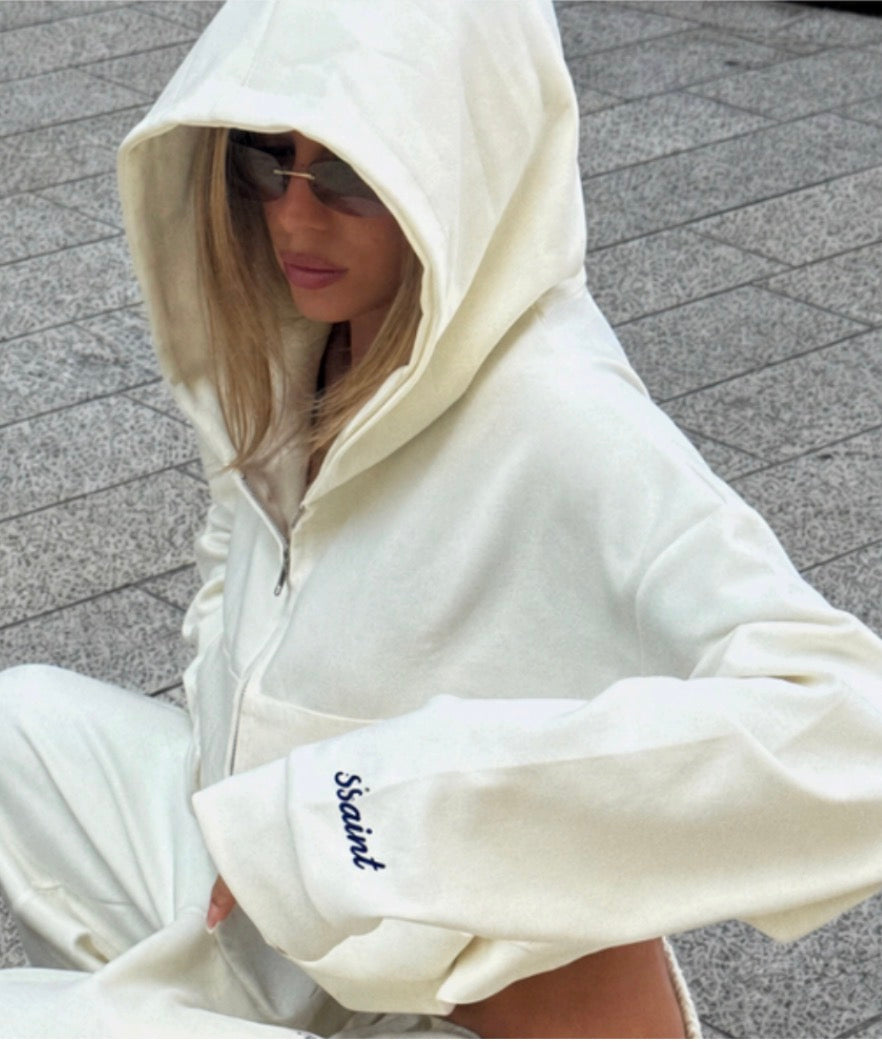 Cropped Hoodie Butter/Navy - SSAINT