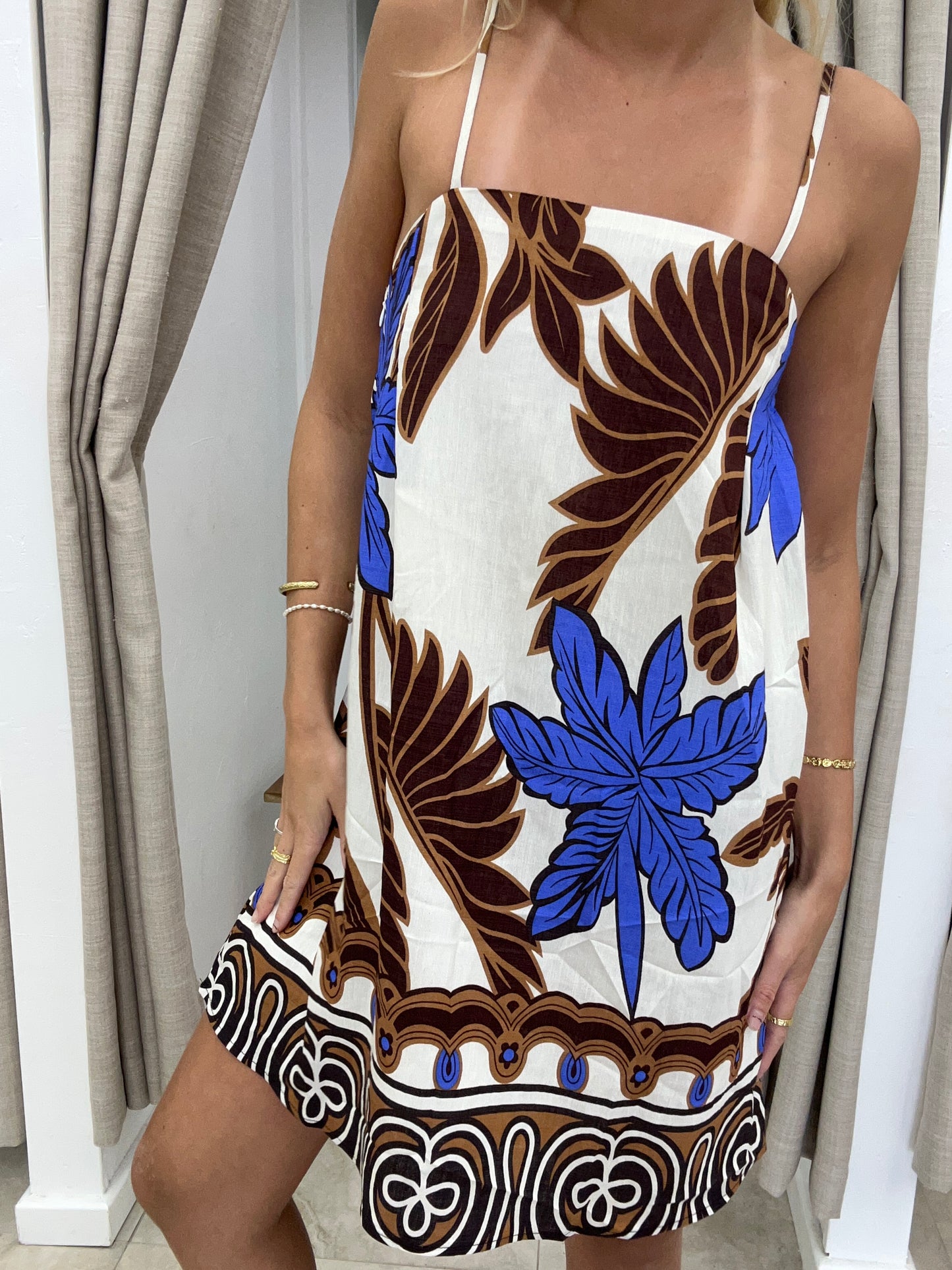 Choc/Blue Palm Mini Dress Cotton - By Frankie