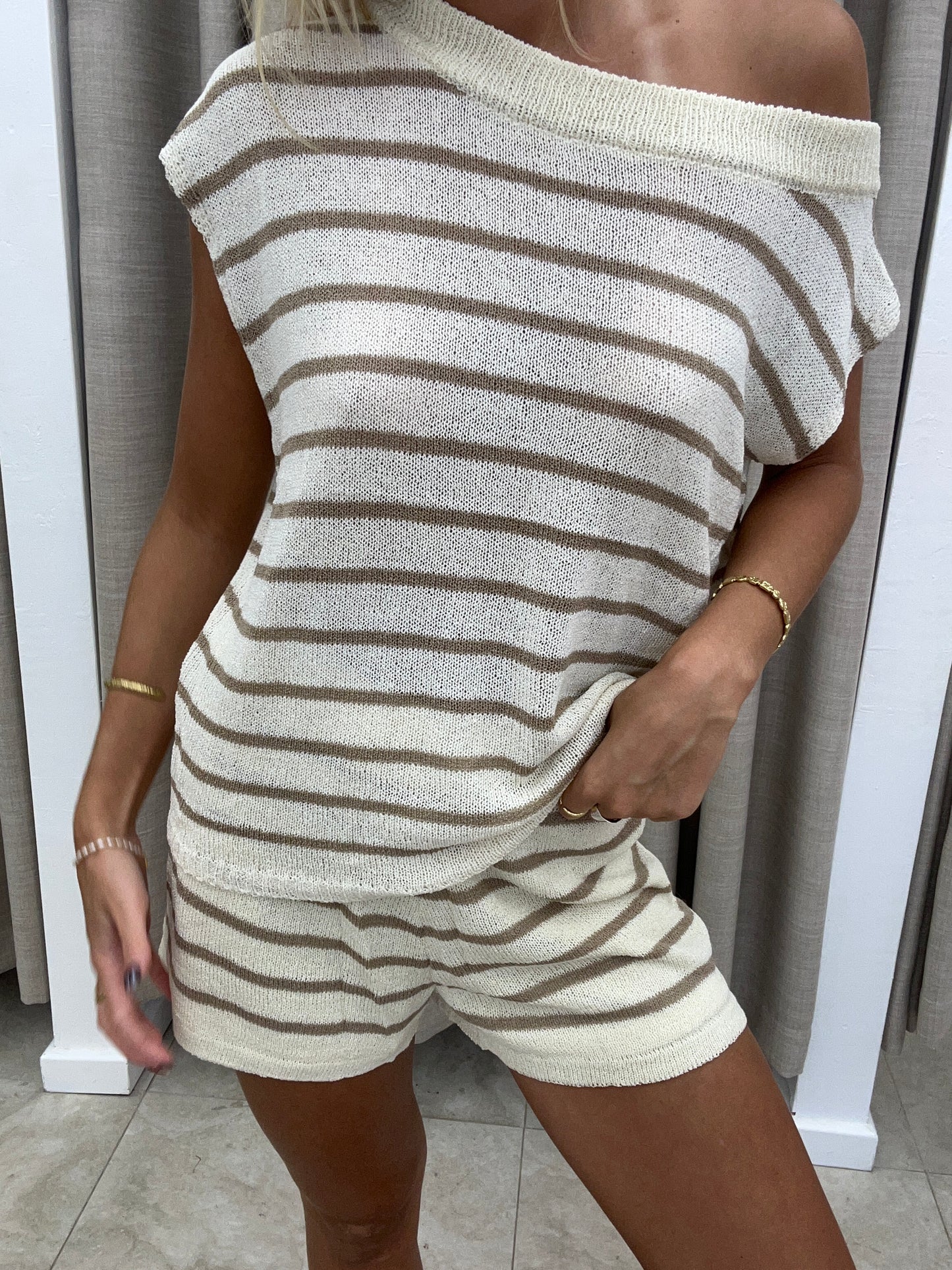 Beige Stripe Knit Set - Shorts By Frankie