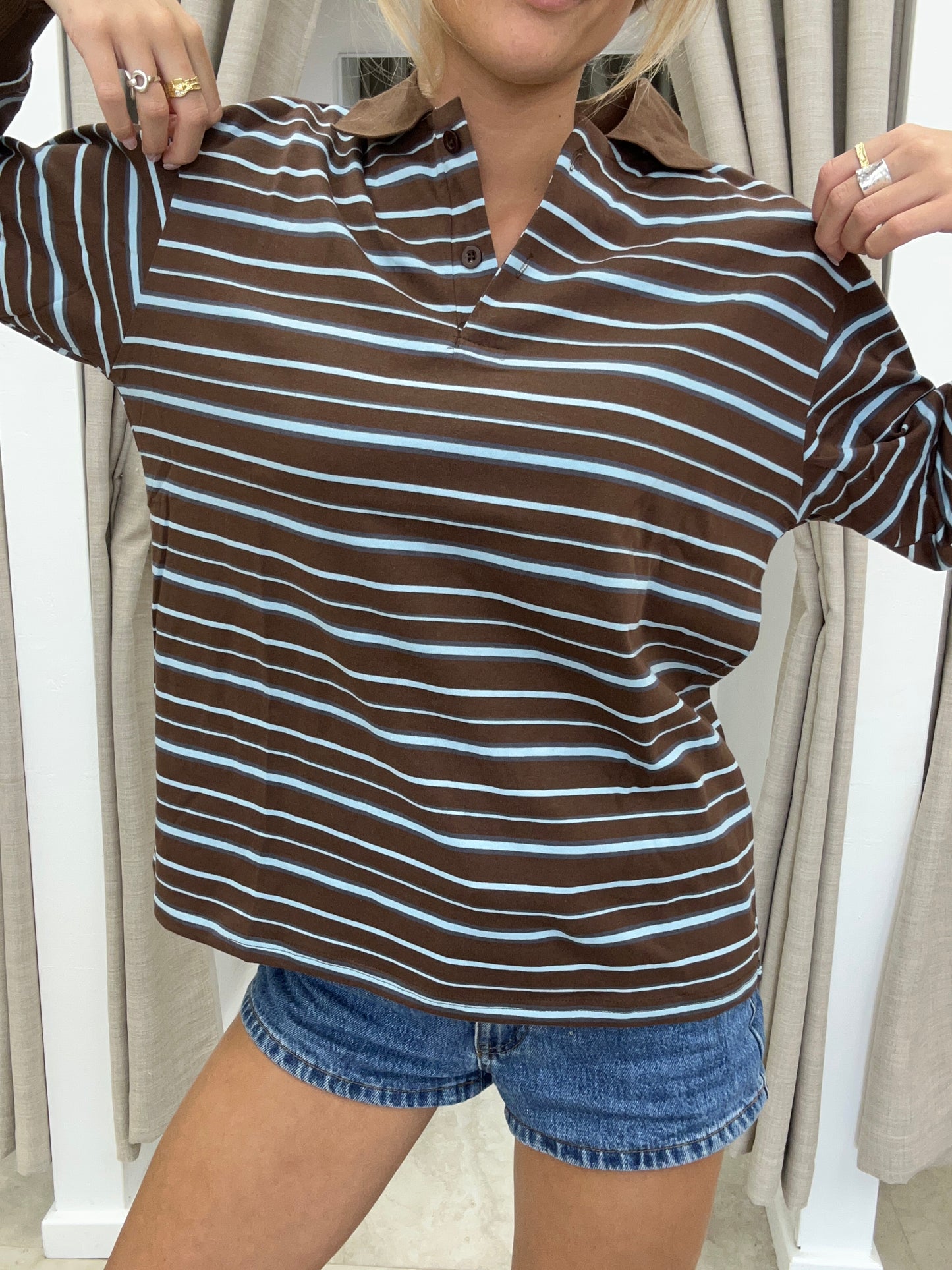 Choc/Blue Rugby Long Sleeve Shirt - By Frankie