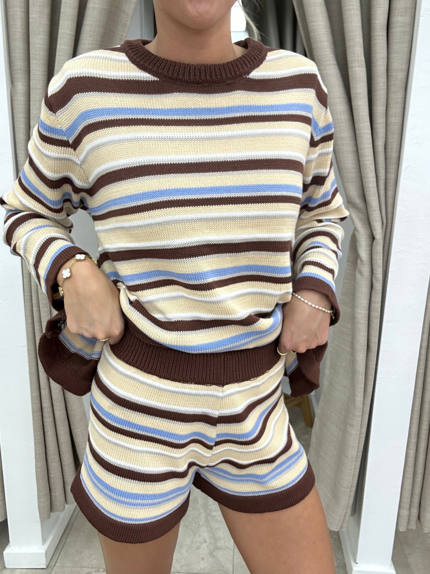 Beige/Choc Stripe Knit Set - Shorts By Frankie