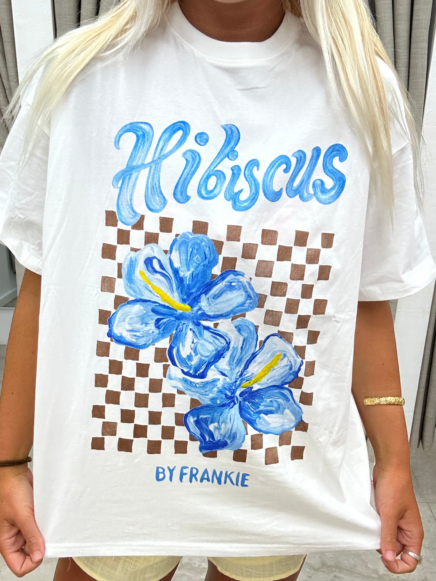 White/Blue Hibiscus T-Shirt Cotton - By Frankie