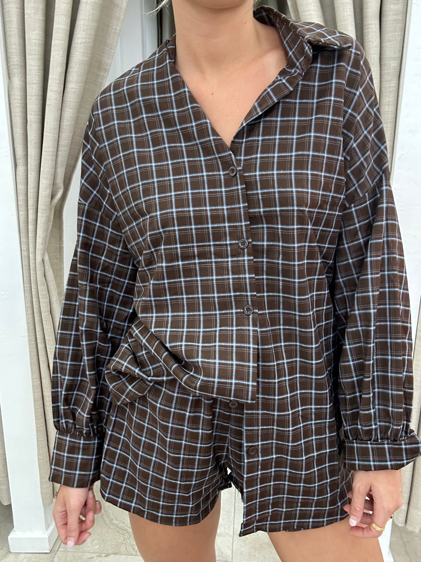 Choc/Blue Plaid Set - Shirt By Frankie
