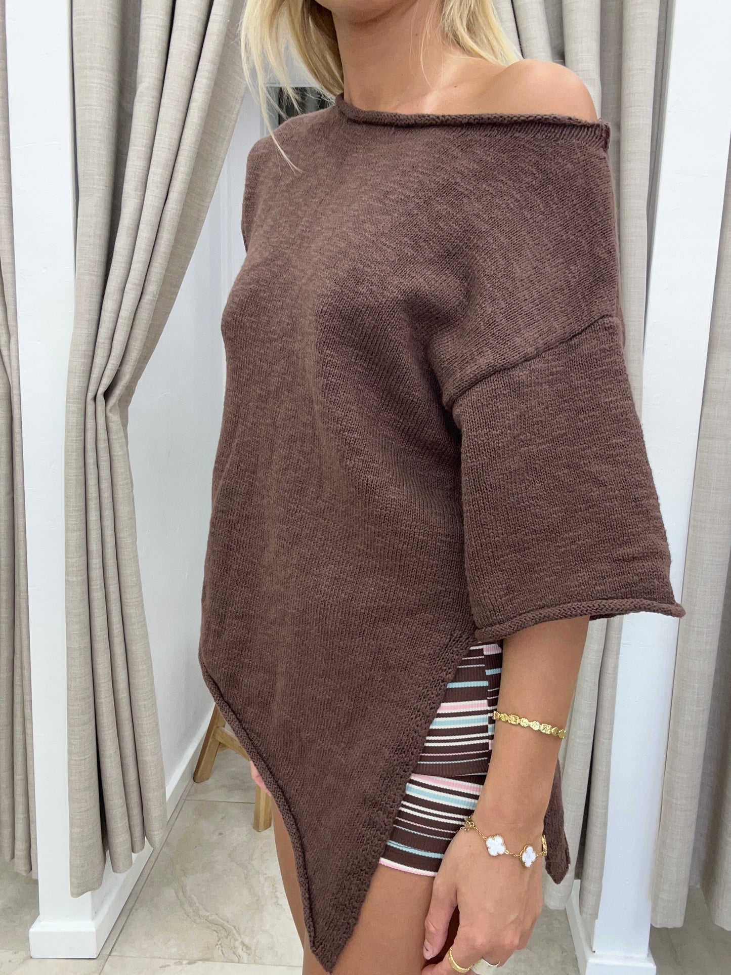 Choc Knit A-Symmetrical Top - Du Soleil