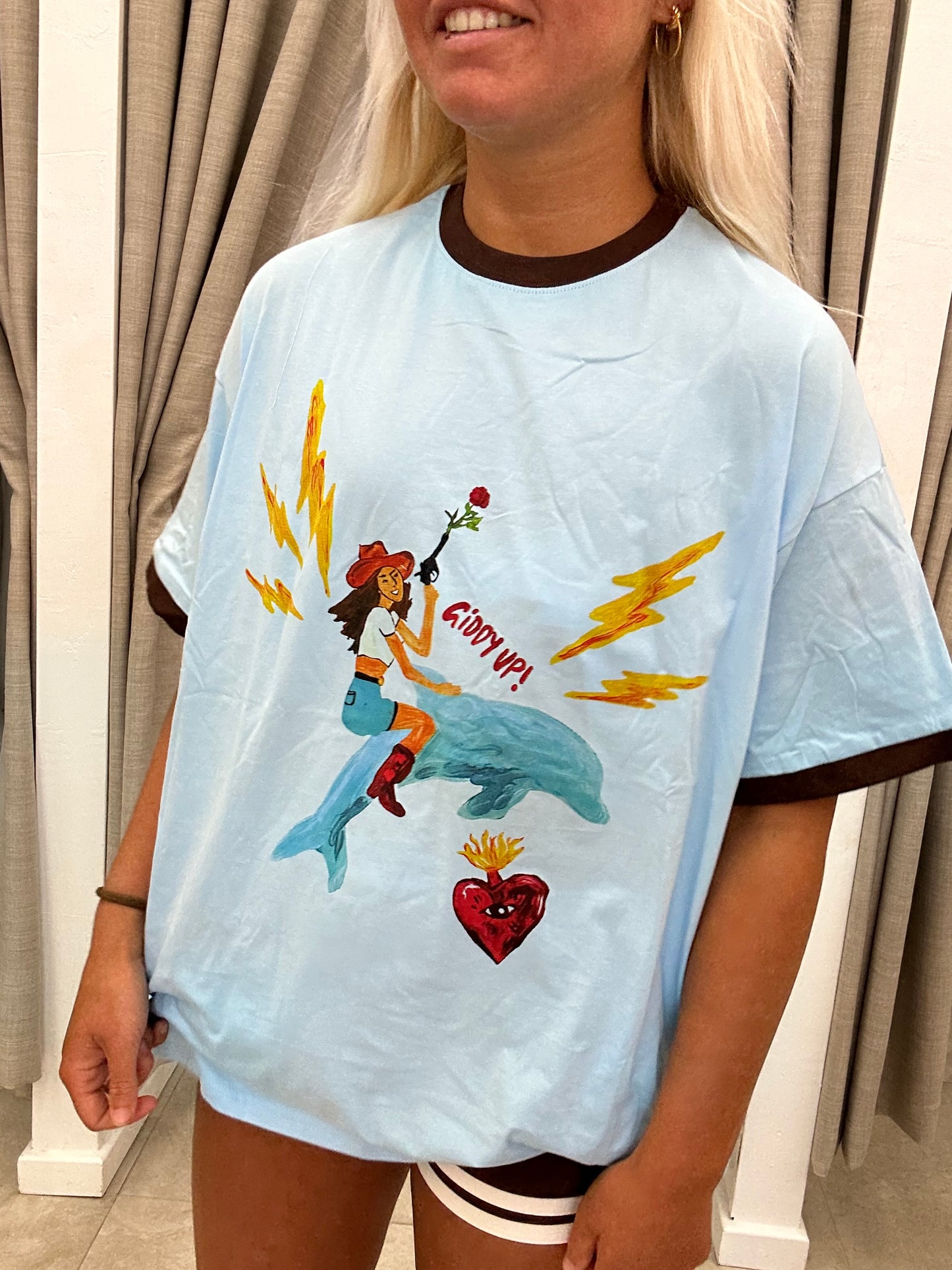 Blue/Brown Giddy Up T-Shirt Cotton - By Frankie