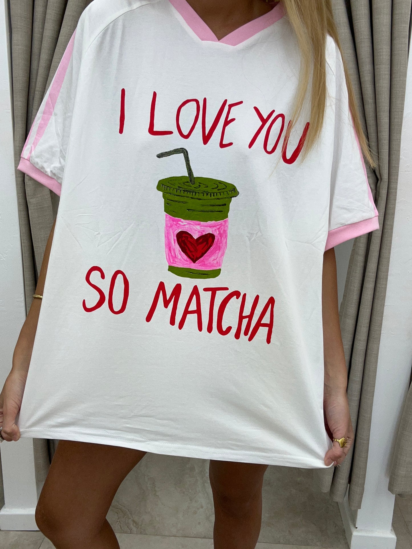 I Love You So Matcha T-Shirt White/Pink Cotton By Frankie