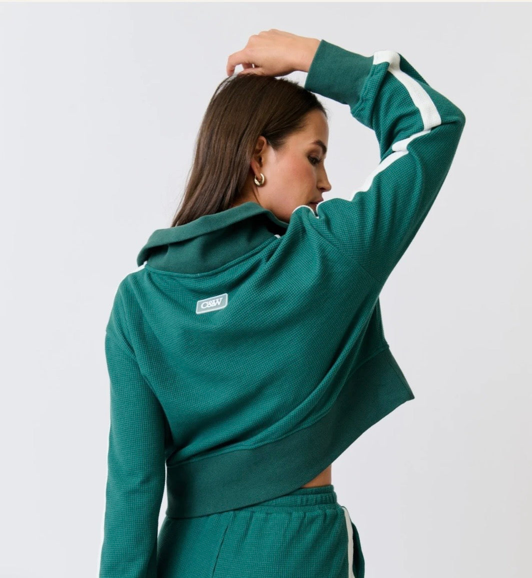 Tina 1/4 Zip Sweater Jade Waffle - Cartel & Willow