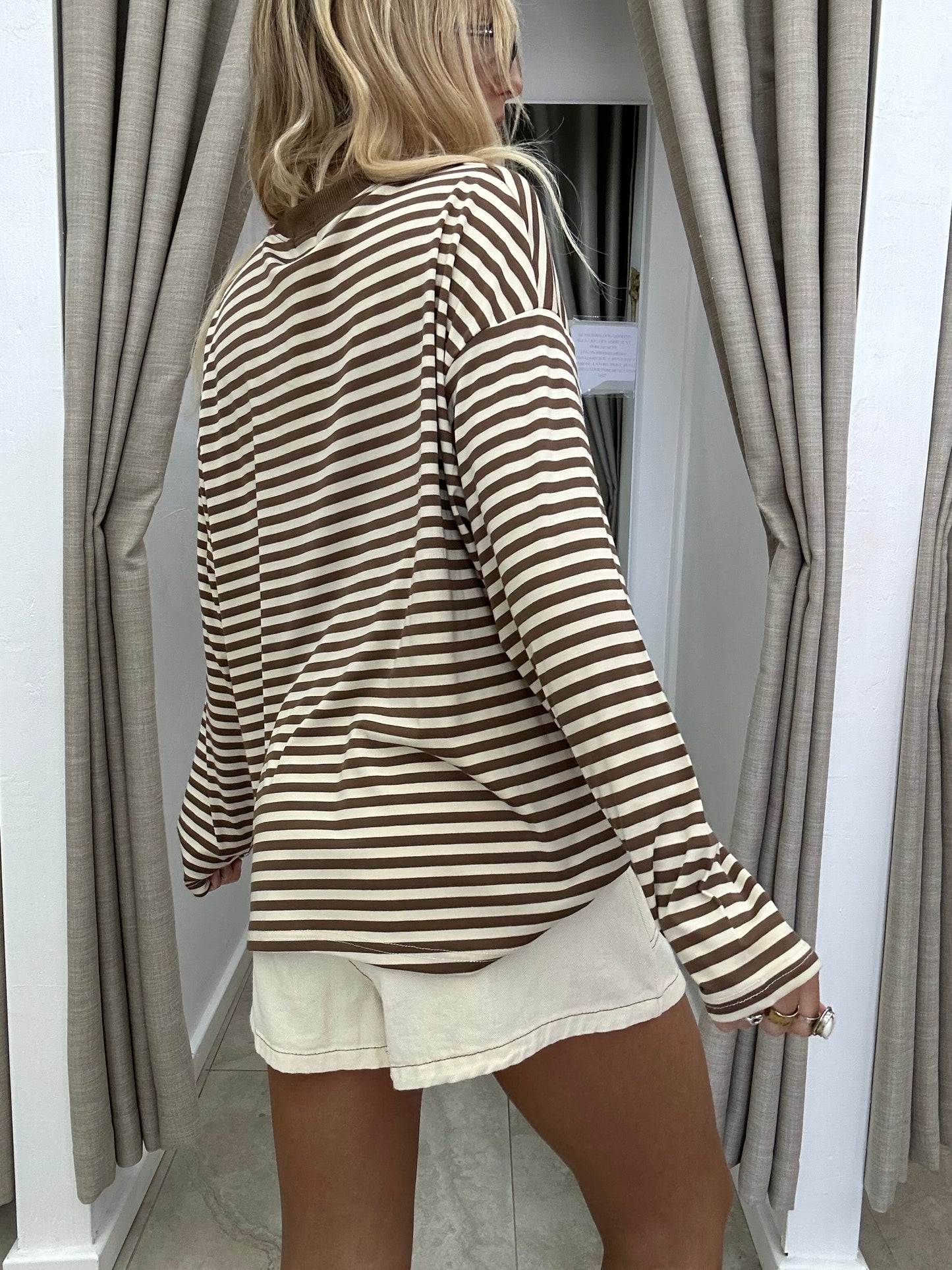 Viral Stripe Long Sleeve Shirt By Frankie Choc & Beige