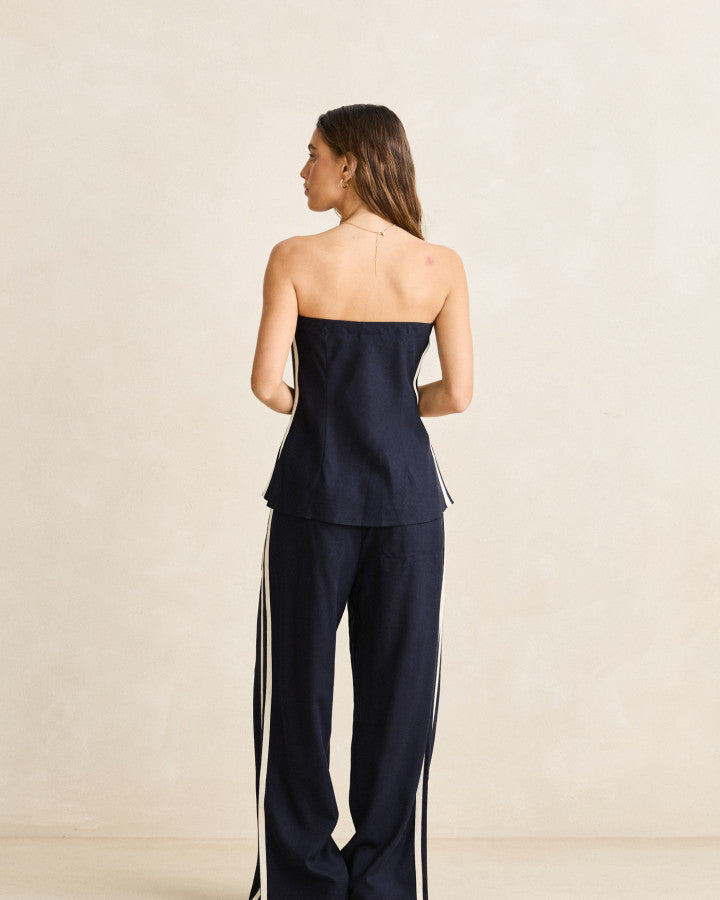 CONTRAST LINEN TRACK PANT ocean