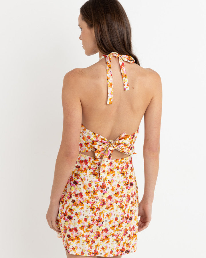 HAVEN FLORAL HALTER MINI DRESS RED