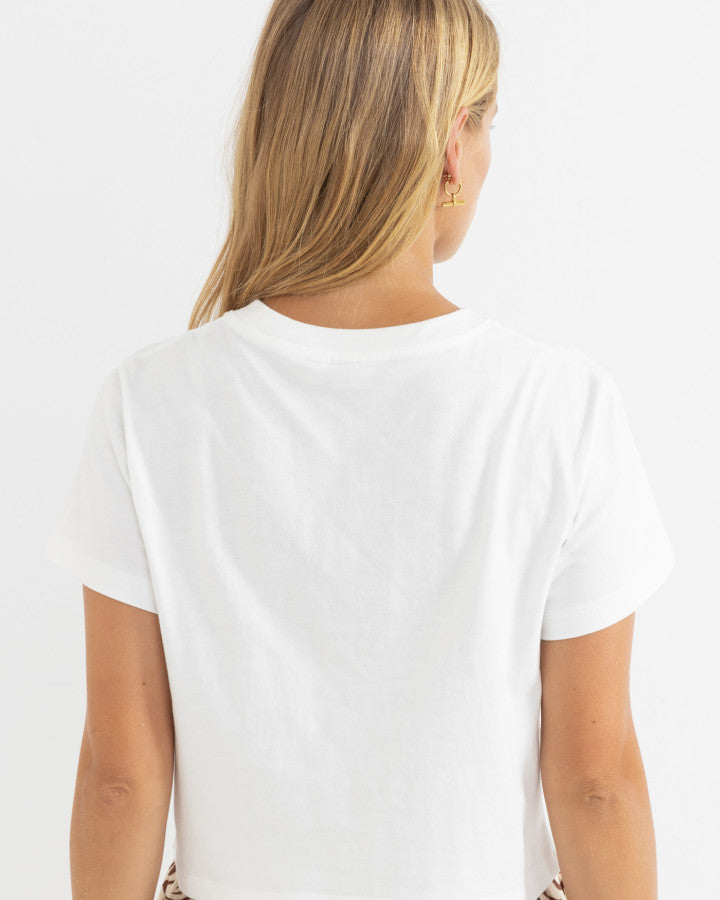 HIBISCUS FLORAL CROP CREW TEE white