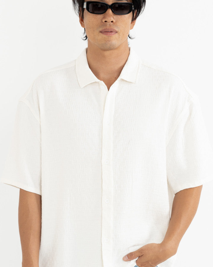 LEADS RELAXED CHECK SS SHIRT WHITE