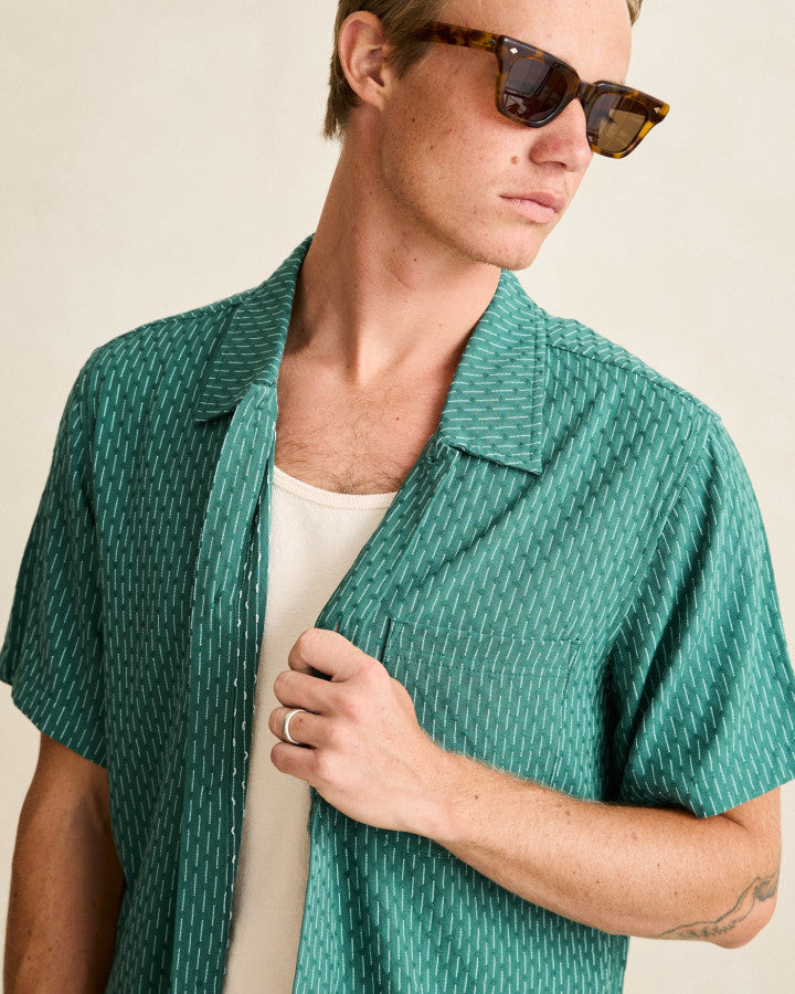 LINEN FLOAT STITCH SS SHIRT pine