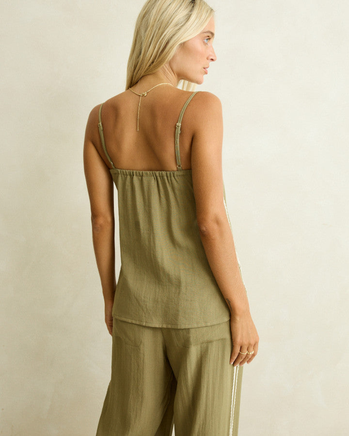 LINEN LACE TOP olive