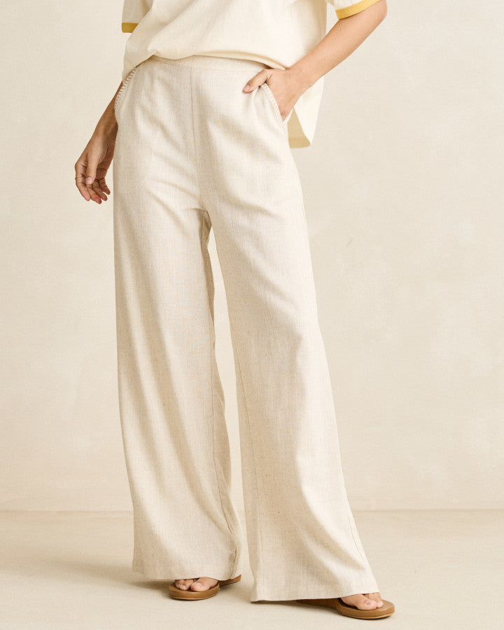 LINEN WHIP STITCH WIDE LEG PANT natural