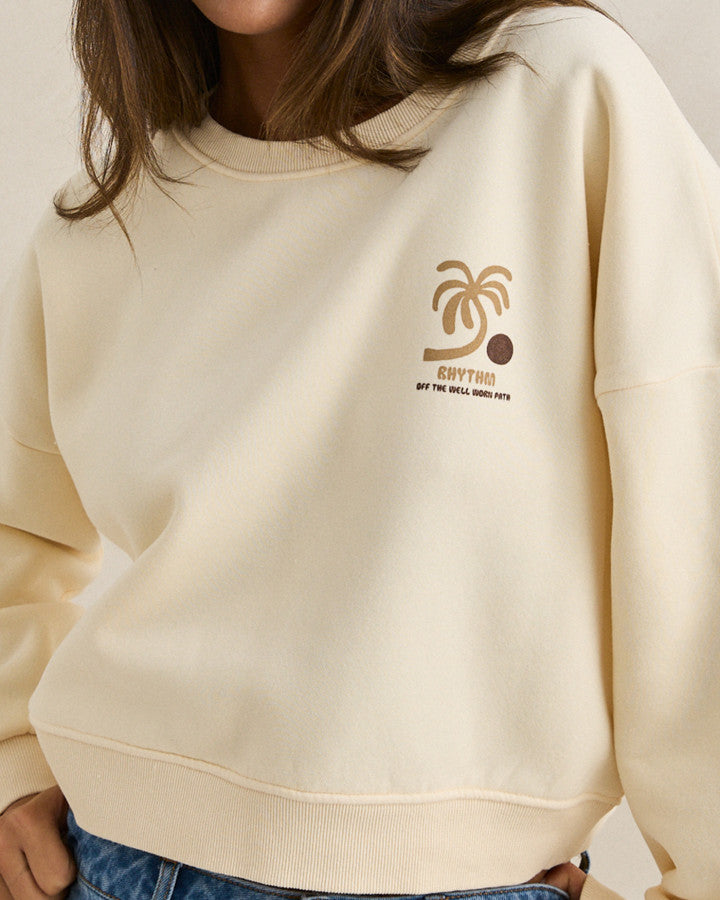 PALM SLOUCHY CREW NECK FLEECE cream