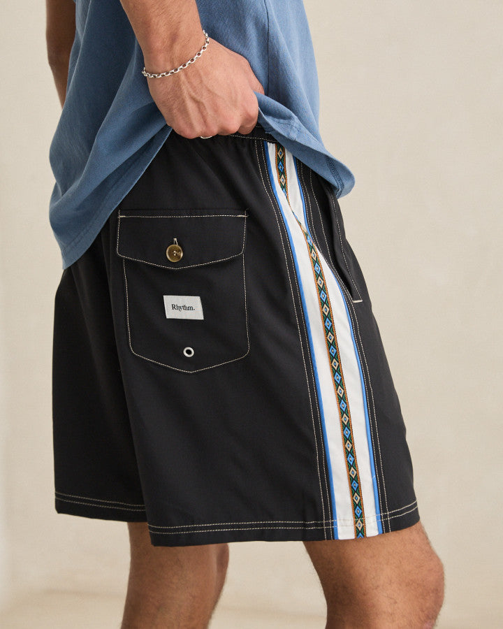 PANEL STRIPE BEACH SHORT black
