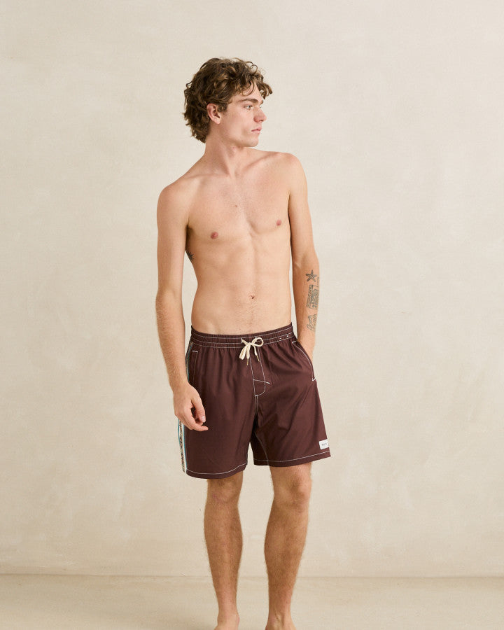 PANEL STRIPE BEACH SHORT chestnut