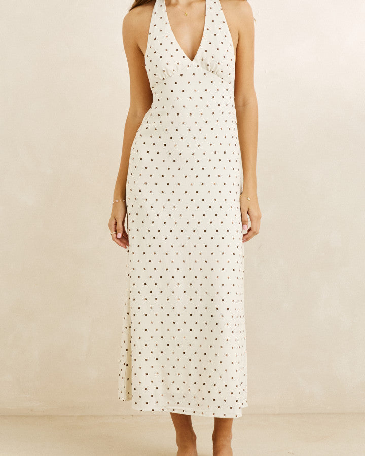 SANDY HALTER NECK MAXI DRESS cream