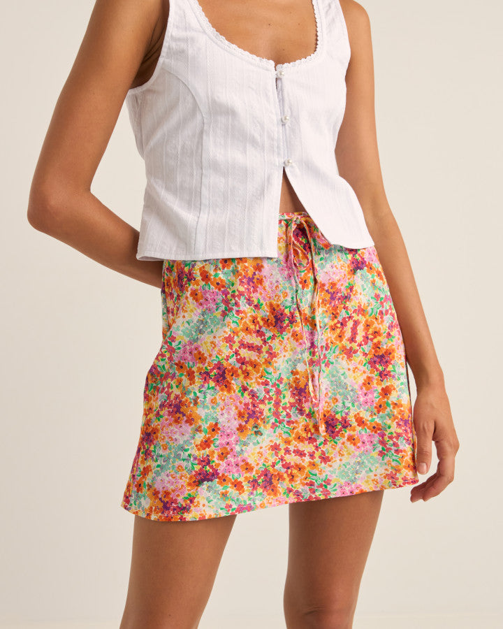SIERRA FLORAL BIAS CUT MINI SKIRT