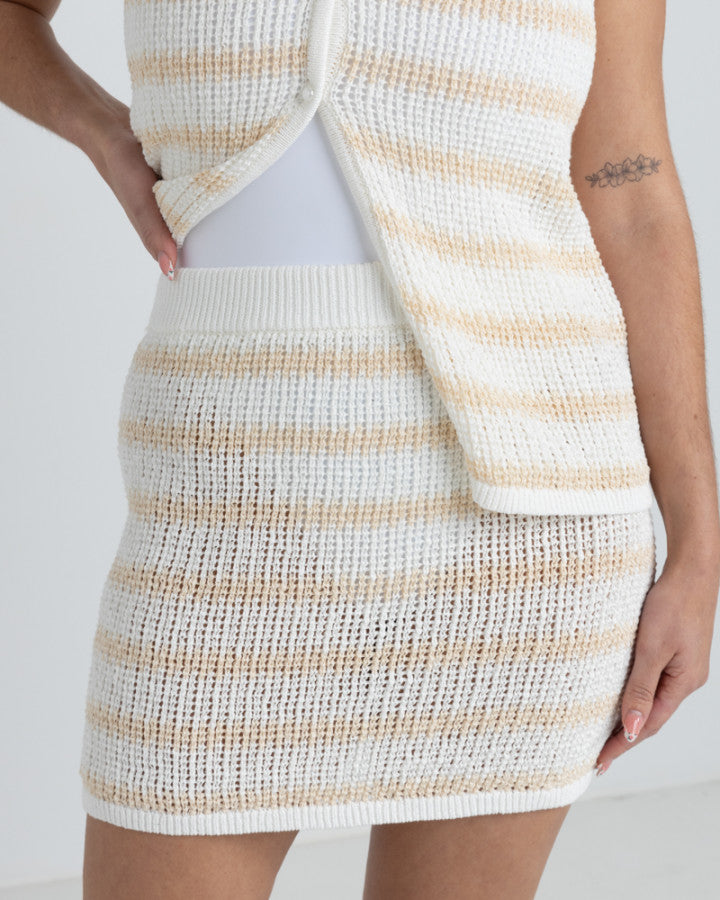 SOL STRIPE KNIT MINI SKIRT WHITE