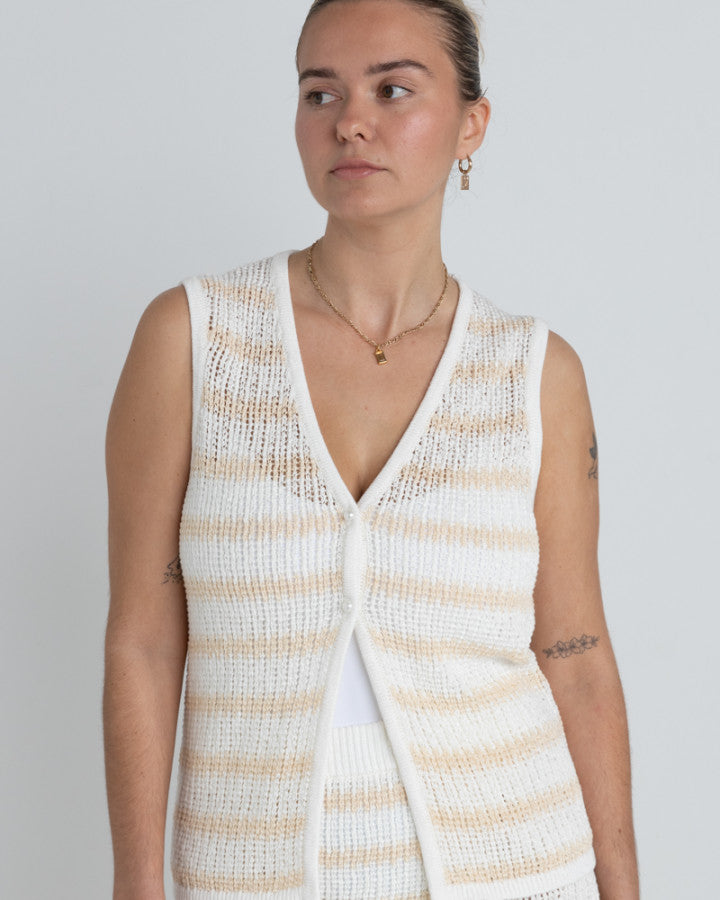 SOL STRIPE LONGLINE KNIT VEST WHITE