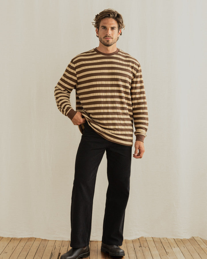 TEXTURED STRIPE LS T-SHIRT brown