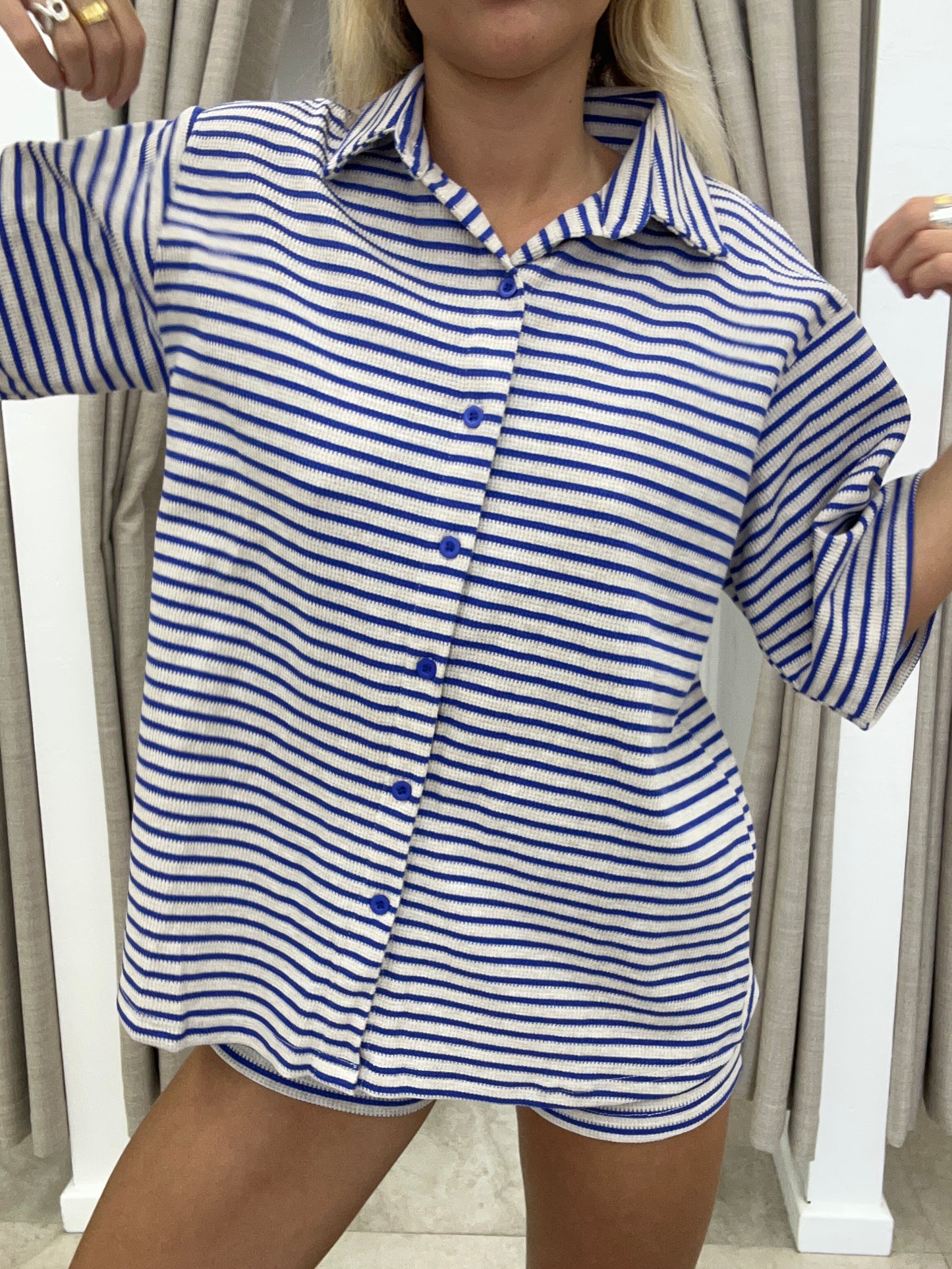 Blue/Beige Stripe Set - Shirt By Frankie