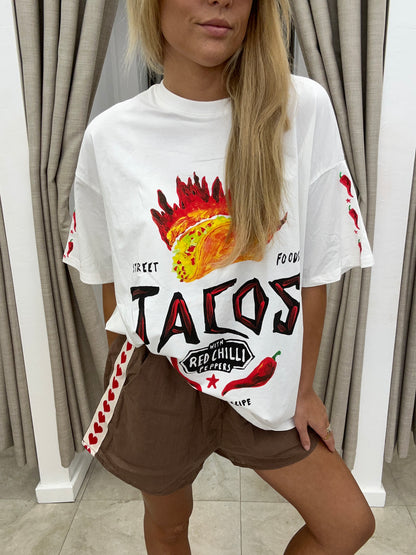 White Tacos T-Shirt Cotton By Frankie