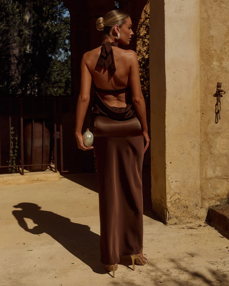 Liliette Halter Maxi Dress Chocolate