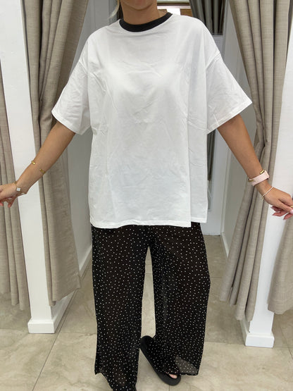White/Black Tee w Polka Dot Pants Set -  By Frankie