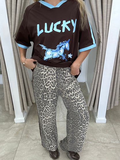 Leopard Choc Stripe Racer Pant - By Frankie