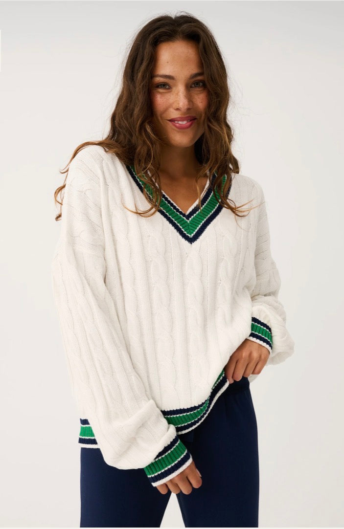 Asher Heritage Knit Sweater Cream/Tide - Cartel & Willow