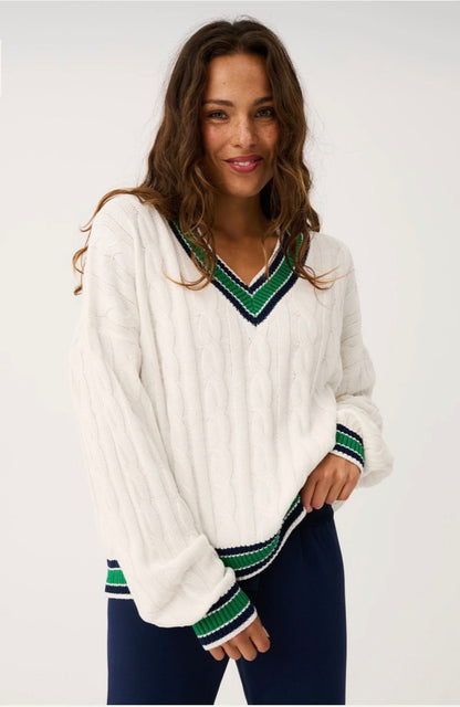 Asher Heritage Knit Sweater Cream/Tide - Cartel & Willow