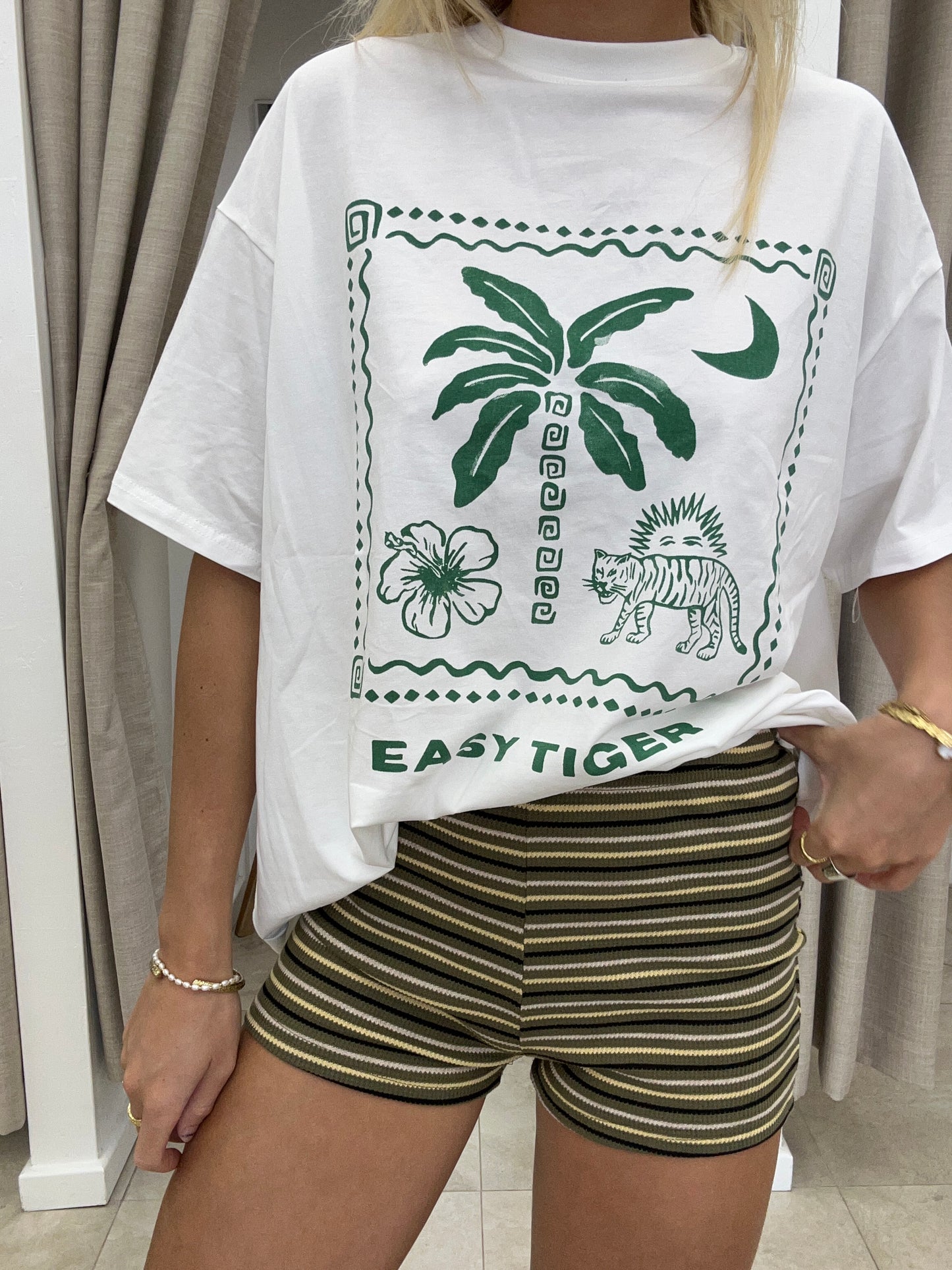White/Green Easy Tiger Set - Khaki Shorties By Frankie