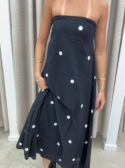 Black Polka Dot Strapless Maxi Cotton - By Frankie
