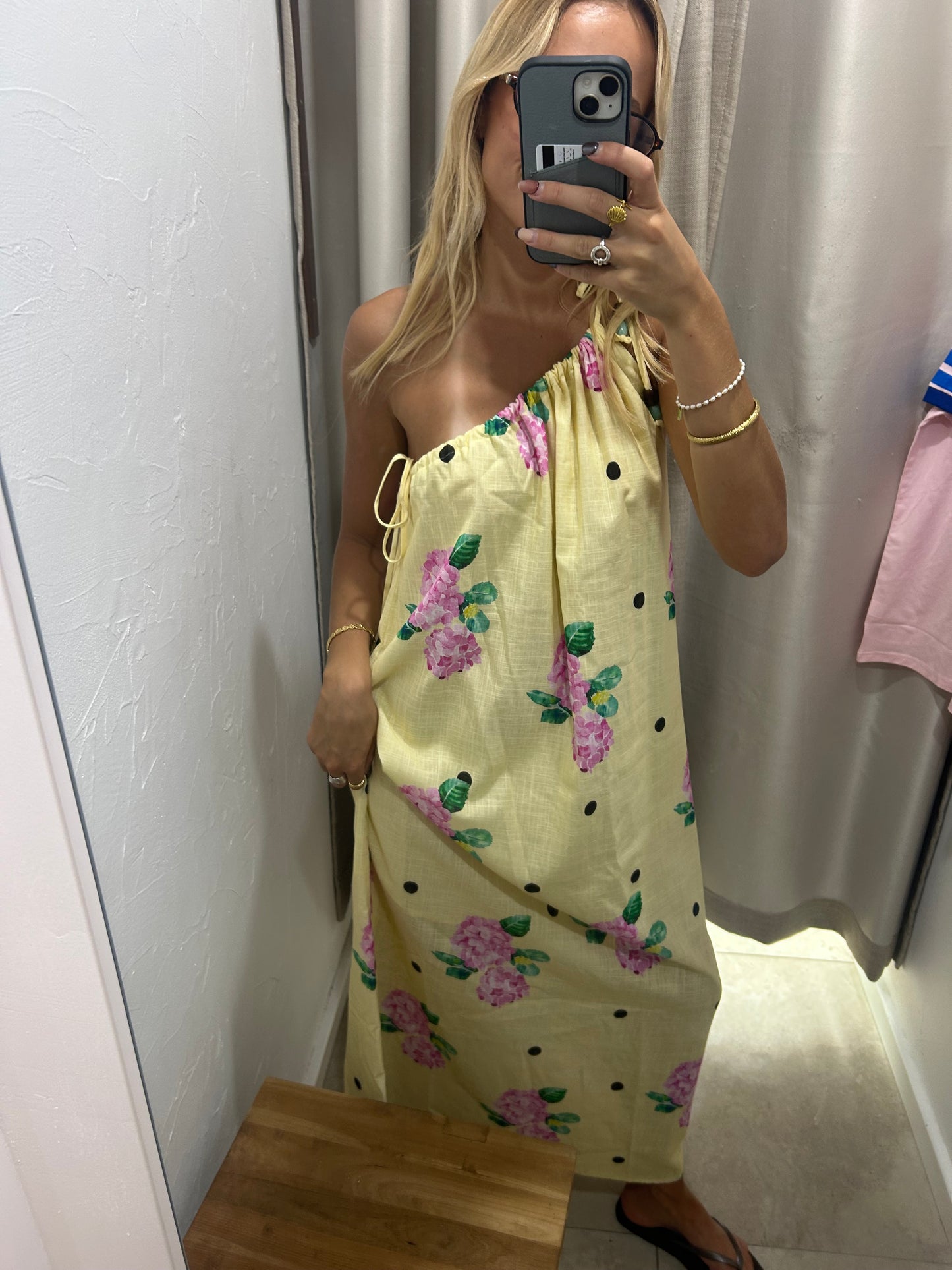 Yellow Polka Hydrangea One Shoulder Maxi - By Frankie