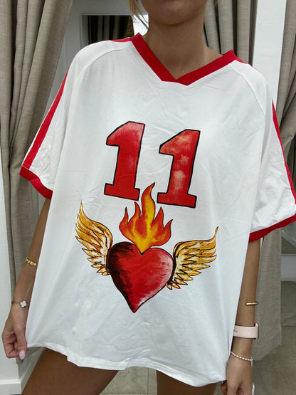 White 11 Burning Heart Tee - By Frankie