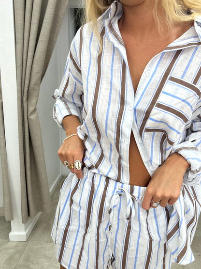 Choc/Blue Stripe Set - Shorts Cotton By Frankie