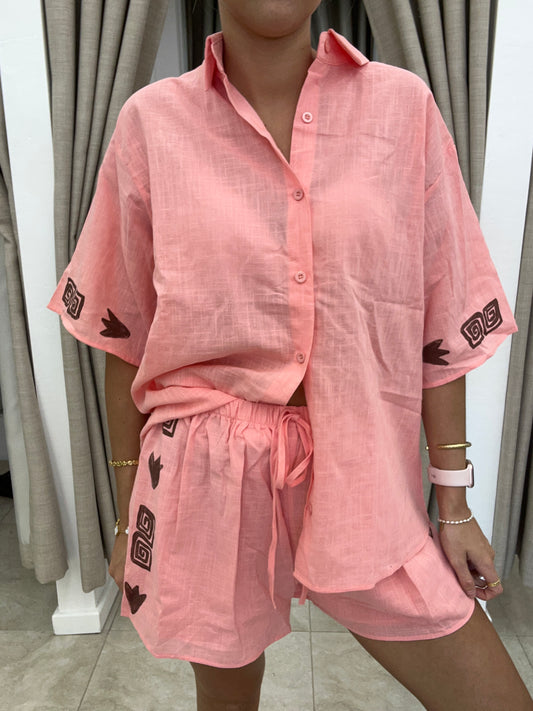 Peach/Brown Side Print Set - By Frankie