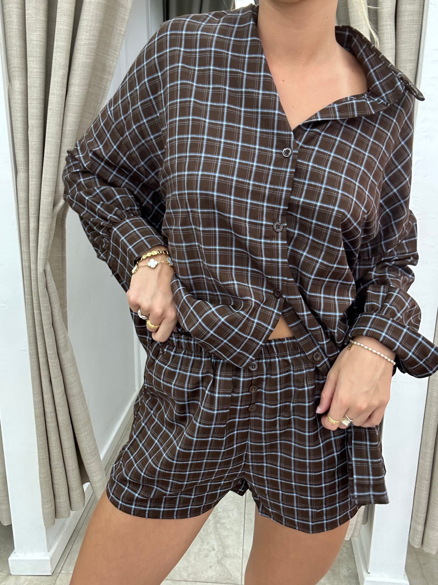 Choc/Blue Plaid Set - Shorts By Frankie