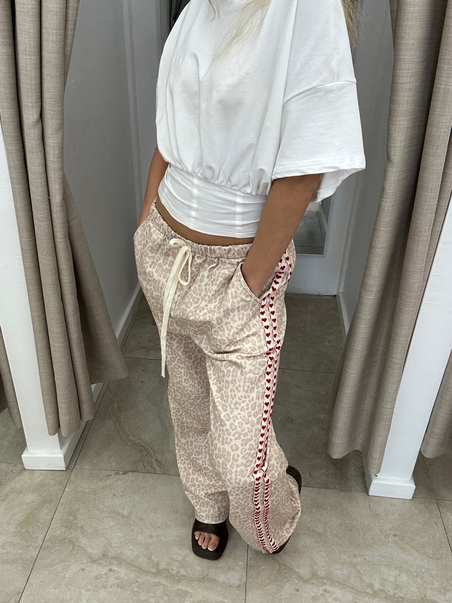 Cream Leopard Heart Stripe Pant - By Frankie