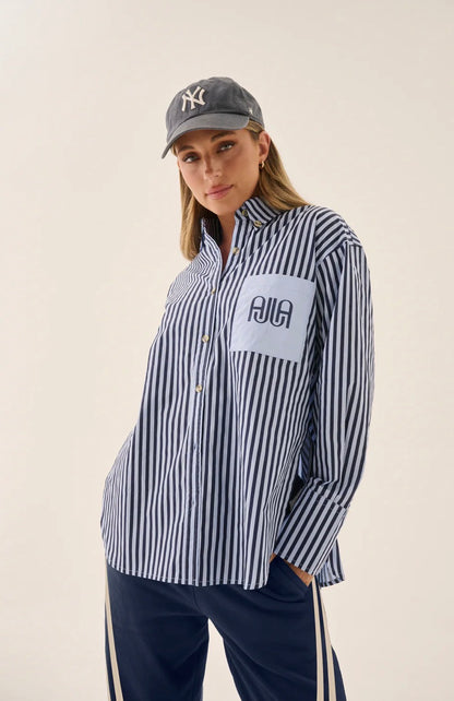 AJJA Shirt Navy Blue Stripe - Araminta James