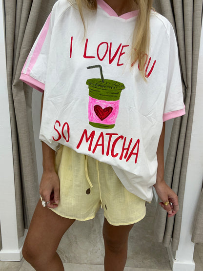 I Love You So Matcha T-Shirt White/Pink Cotton By Frankie