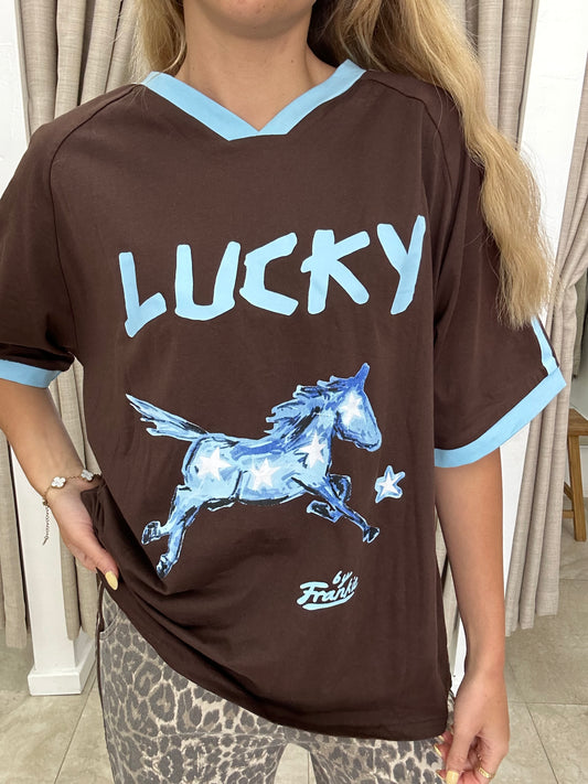 Choc/Blue Lucky Horse Tee - By Frankie