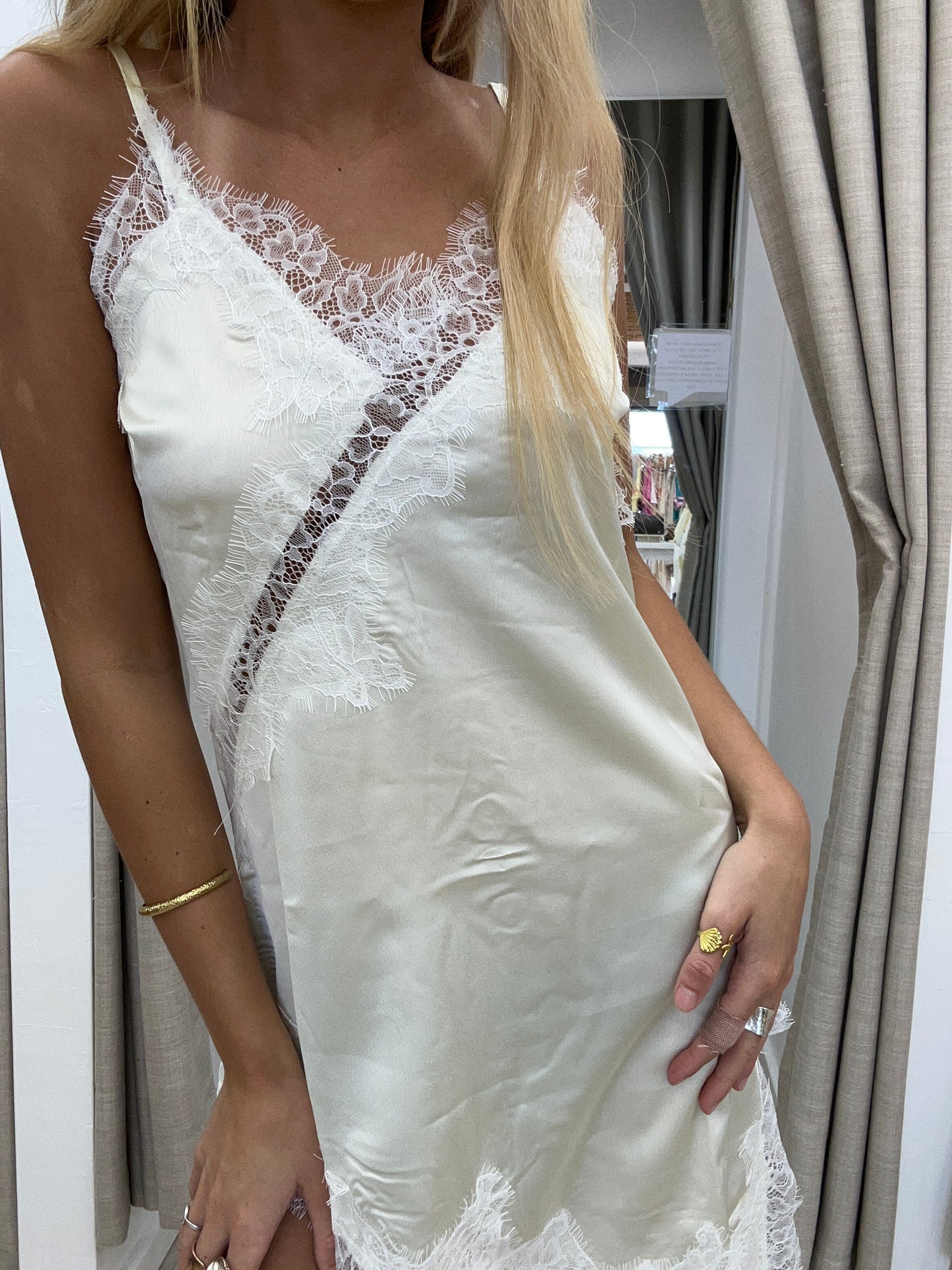 Cream Satin Lace Mini Tunic By Frankie